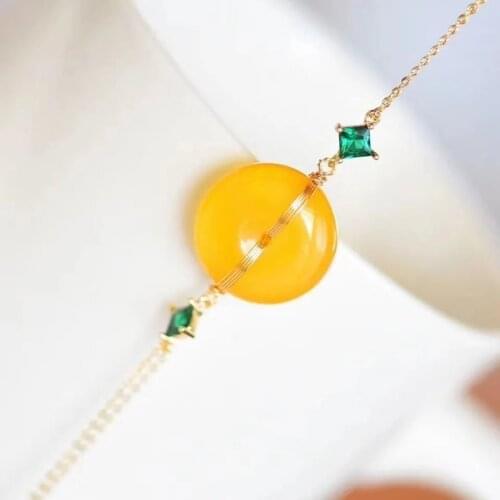 Hetian Jade Canary Stone Bracelet Inlaid S925 Sterling Silver Ancient Gilding Bracelet Craft Ornament for Women