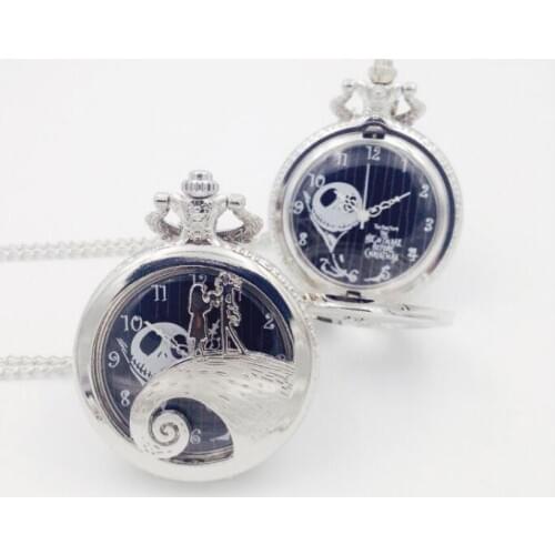 Bronze Black Dial Nightmare Before Christmas Quartz Pocket Watch Analog Pendant Necklace Mens Womens Gifts relogio de bolso