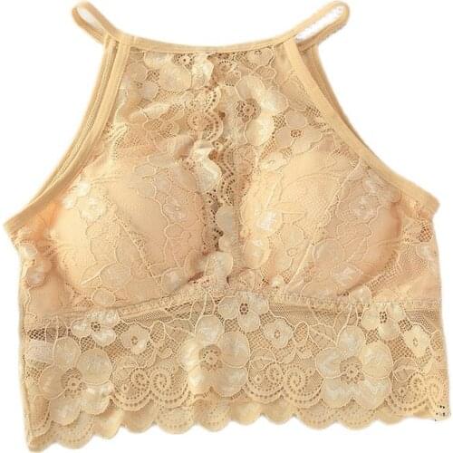 Lace Bralette Bras Open Front And Back Removable Padded Bralettes Push Up Bra High Neck Wireless Sexy Lingerie Soft Underwear