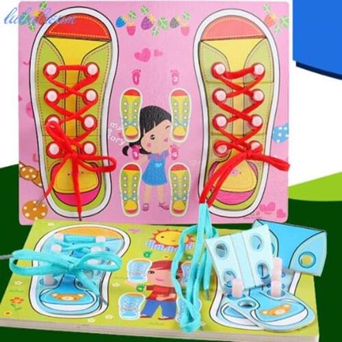 Wooden montessori toy learn lace up shoe lace montessori materials educational toys montessori for children Life Skill Exercise