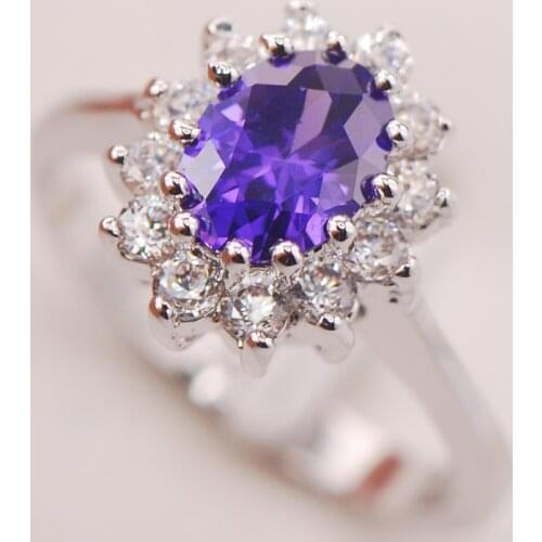 Purple Crystal Zircon Women 925 Sterling Silver Ring F697 Size 5 6 7 8 9