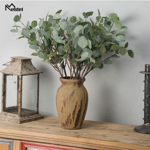 Meldel Artificial Leaves Branch Retro Green Silk Eucalyptus Leave for Home Decor Wedding Plants Faux Fabric Foliage Room Decor