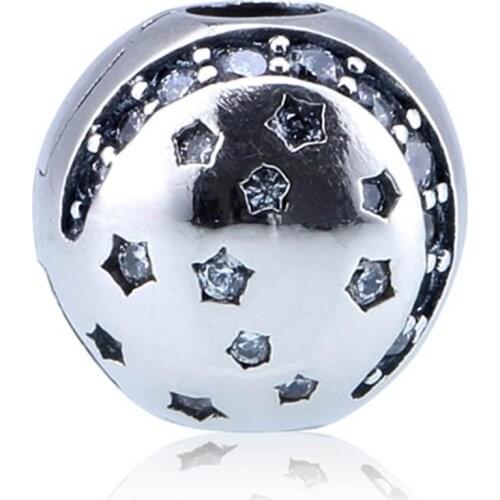 Twinkling Night Clips Stoppers Charm fit Lady Bracelet Bangle Clear CZ Girl Gift Authentic S925 Silver Bead DIY Jewelry