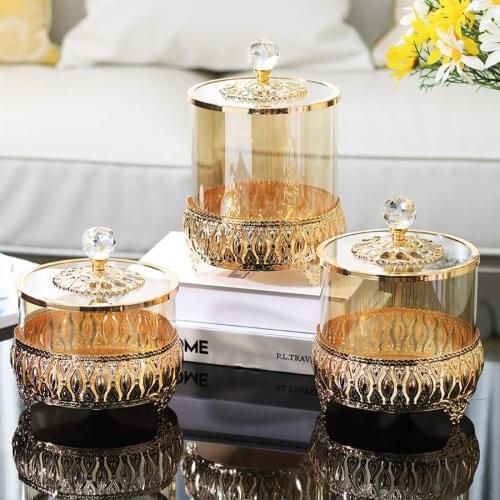 Metal glass candy jar storage tank storage jar decoration creative light luxury modern American living room home decoration