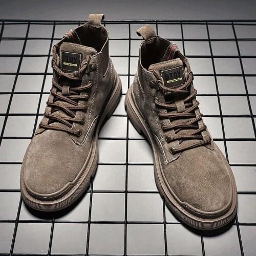 New Arrival Brand Casual Boots Men Black Leather Men Working Boots Rubber Men Tactical Shoes Medium Cut Outdoor Boots for Mens