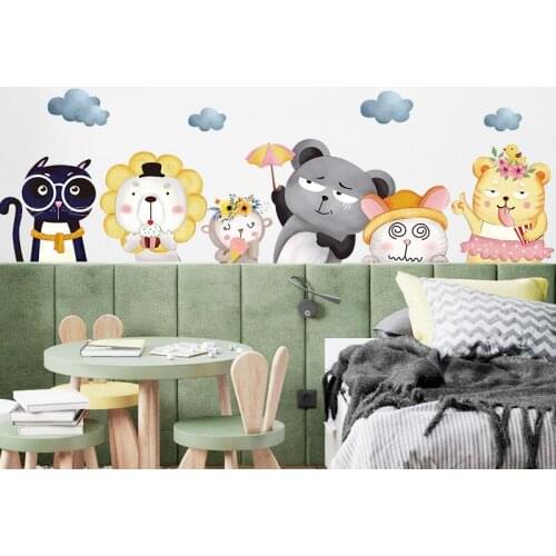 Cartoon Animal Friends Wall Stickers Kids Rooms Bedroom Decor Kindergarten Layout Skirting Line Waist Line Removable Wall Decals