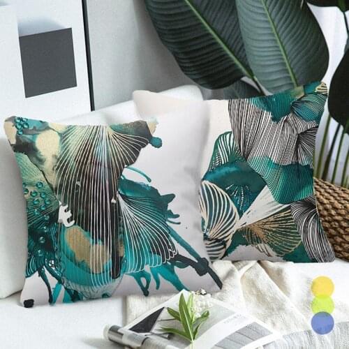 Blue Green Hand Painted Butterfly Wings Throw Pillow Case for Living Room Soft Plush Cushion Cover Home Decor Waist Pillowcase