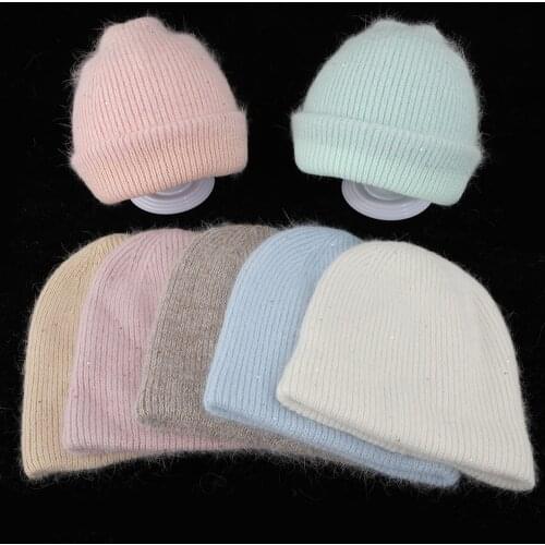 2021 New fashion rabbit fur lurex woman winter hat solid color autumn beanies best matched Warm soft bonnet skullies Gift
