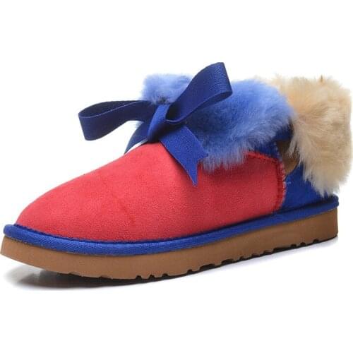 5854 New Fashion Bowknot winter Shoes Women Sheepskin Wool One Fashion Warm Low-Tube Short Snow Boots
