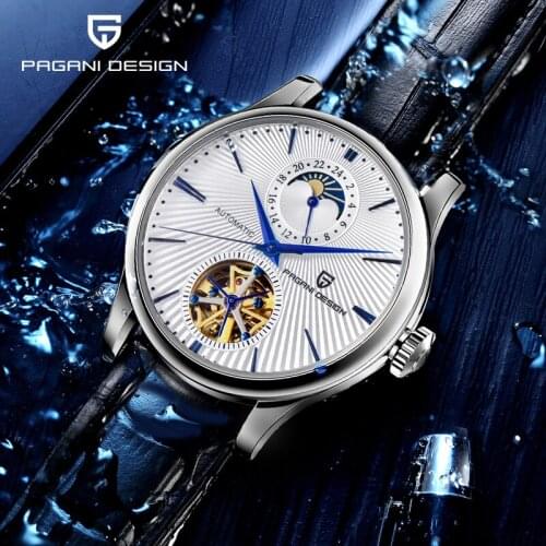 NEW PAGANI DESIGN Mechanical Watch Men Top Brand Luxury Fashion Skeleton Waterproof Man Clock Blue Moon Phase Relogio Masculino