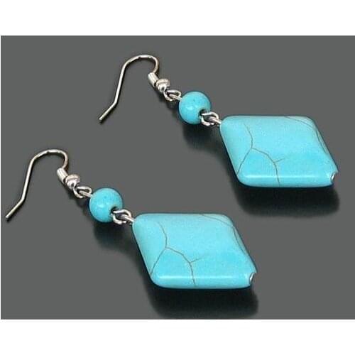 New Favorite Pearl Store Beautiful Gemstone Jewelry Unique Squar Turquoise Earring S925 Silver Dangle Earring Charming Lady Gift