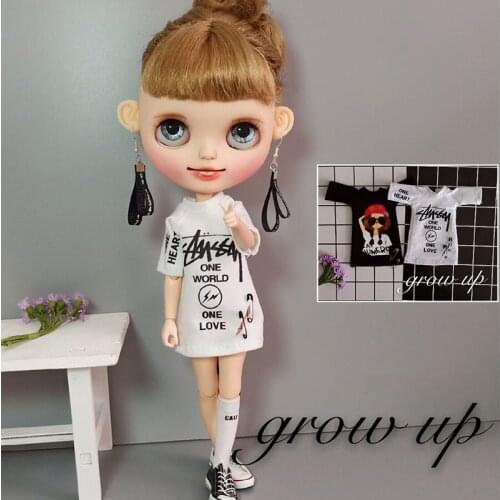 1PCS 1/6 Blyth Doll Clothing Fashion long T-shirt for Blyth ob24 Azone Licca 30CM Blyth Shirt dress 1/6 Doll Accessories gift