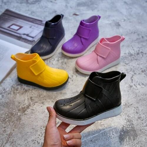 Solid Kids Rain Boots Fashion Waterproof Rain Shoes For Girls Boys Water Shoes PVC botas de agua Hook Loop Children Rainboots
