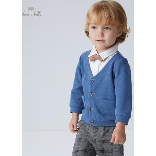 DB18674 dave bella autumn baby boys fashion removable bow plaid print clothing sets kids boy casual sets children 2pcs suit
