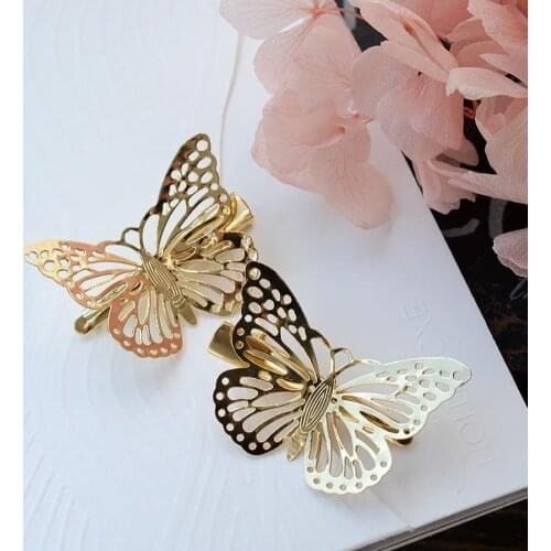 Women Hollow Vintage Hair Clips Metal Butterfly Hairpins Gold Bridal Headpiece Bobby Pins Headdress Jewelry Styling Accessories