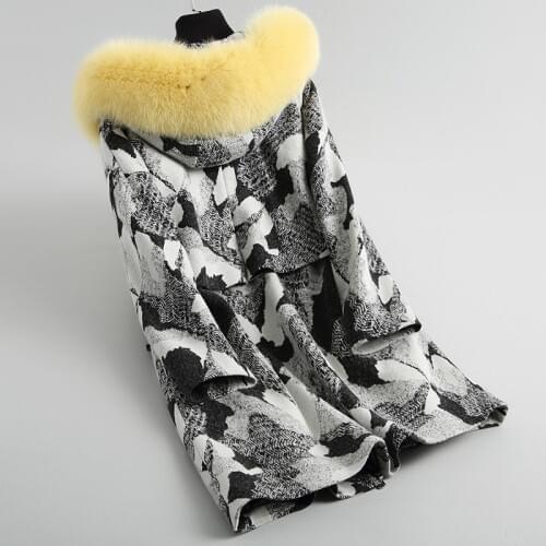 2020 New Long Woolen Coats Natural Fox Fur Hooded Warm Winter Coat Women With Real Mink Fur Pocket Abrigo 18029 WYQ1792