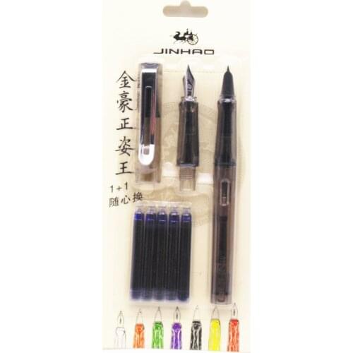 5pcs Blue Ink Jinhao 599 Transparent Black 2pcs Medium fine nib student practise calligraphy Fountain Pen New Listing