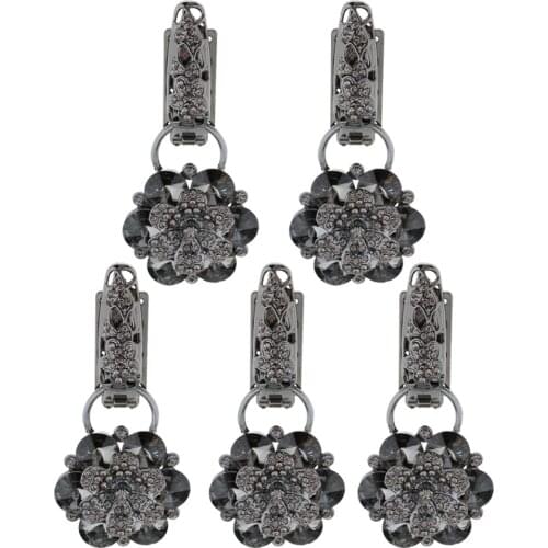 Phenovo 5Pcs Alloy Flower Crystal Duck-mouth Buckle Fasteners Clasps for Clothing Decoration Black