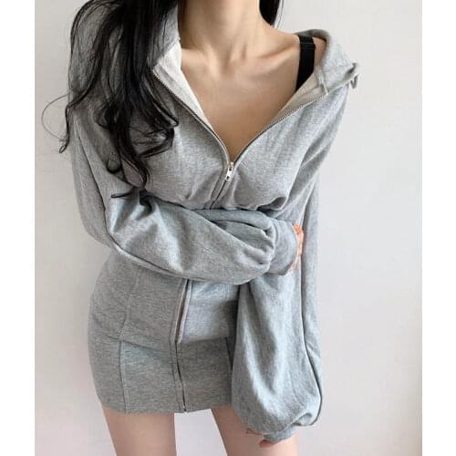 Dress womens zipper cardigan loose waist show thin, Europe and the United States Hip Wrap short skirt dress fashion