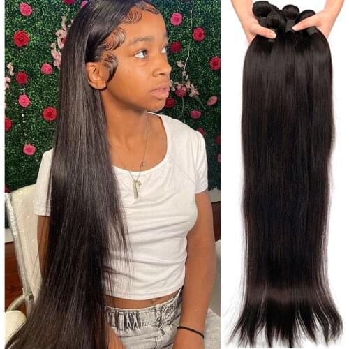 Straight Human Hair Bundles 30 Inch Brazilian Weave Human Hair Extensions 1 3 4 Bundles Bone Straight Virgin Natural Color Cheap