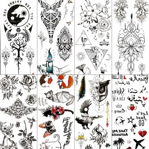 Sexy Black Rose Flower Temporary Tattoo For Women Girls Waterproof Fake Tattoo Stickers For Kids Children Tatoo Paper Armband