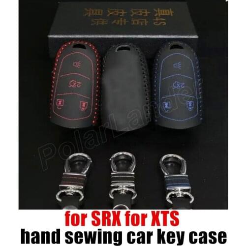 Only Red Case fit for CADILLAC ATSLCT SRX XTS S car styling Genuine quality leather car key case Hand sewing car key cover DIY
