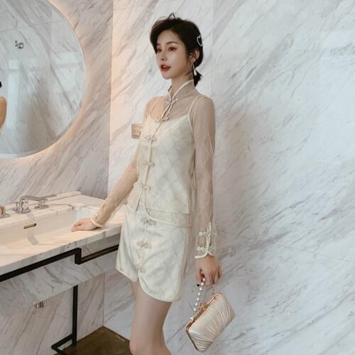 2020 Spring Summer Sweet Kawaii Elegant Two Piece Set for Women Halter Top and Mini Wrap Mesh Dresses Ladies Modis 2 Piece Set