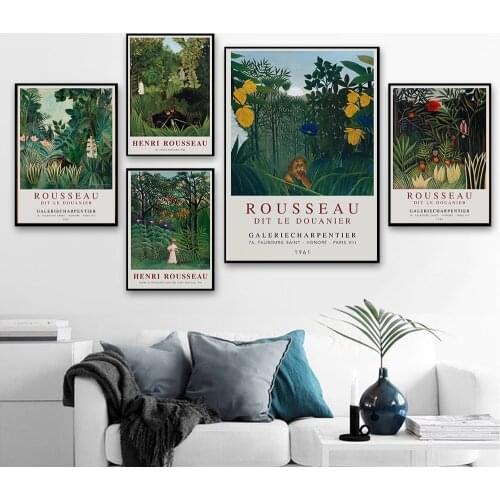 Monkeys and Parrot in the Virgin Forest Museum Exhibition Canvas Painting Posters and Prints Wall Art Pictures for Living Room