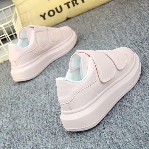 Large size 40 womens shoes spring and autumn new round toe low-top velcro white shoes street shooting thick-soled sneakers