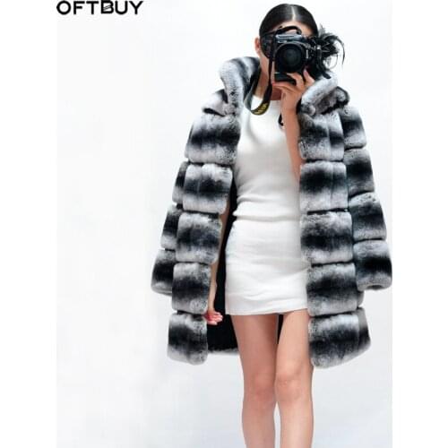 Vogue New Winter Jacket Women Real Fur Coat Natural Rex Rabbit Fur Thick Warm Streetwear Casual Striped Stand Collar Luxury