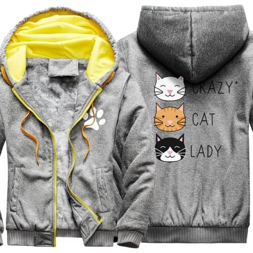 Crazy Cat Lady Print Camouflage Raglan Thicken Jackets Mens Keep Warm Long Sleeve Mans Sweatshirts Harajuku Fashion Retro Tops