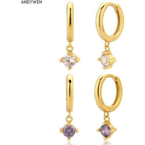 ANDYWEN 925 Sterling Silver Clear Zircon Purple Drop Earring Pendiente Women Fashion Luxury Jewelry For Rock Punk Gift Luxury