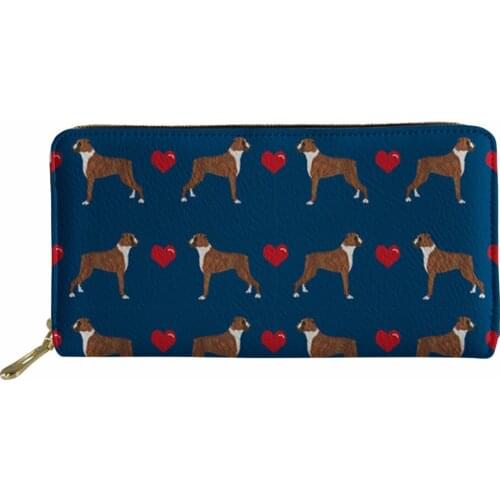 Womens Wallet Boxer Dog Printing Ladies Leather Long Purse Females Cute Puppy Clutch Money Bag With Zipper Wallets