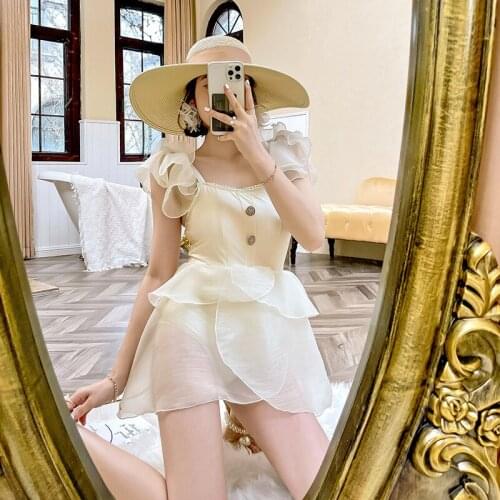 One Piece Swimsuit Women 2021 Bikini Set Bathing Suit Summer Dust Cover Skirt Korea Ins Girl Swim For Print Polyester Sierra