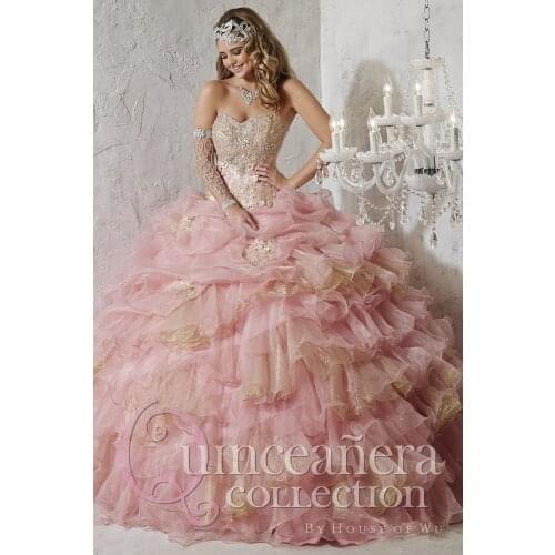 2021 Pink Quinceanera Dresses Ball Gown Flowers Appliques Beads Cheap Sweet 16 Dress Party Gowns Vestidos De 15 Anos