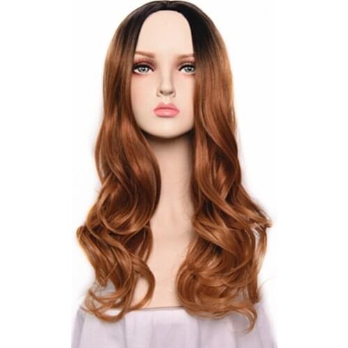 Golden yellow Long wavy Synthetic Hair Heat Resistant Cosplay Wigs Suitable For Everyday