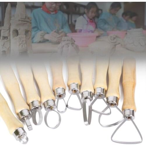10Pcs DIY Art Craft Pottery Clay Sculpting Tools Ceramic Carving Set Sculpture Polymer Shapers Wooden Handle Big Loop 449E