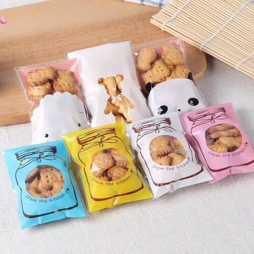 100 pcs/lot 7*10cm Plastic Candy Bag Self-Adhesive Cookies Packaging Bags for biscuits Snack Packing Wedding Gift Bags