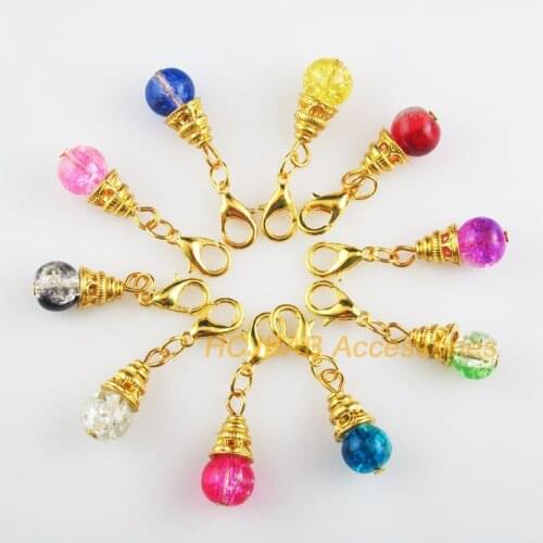 10New Cone 8x19mm Charms Mixed Shivering Glass Gold Color Retro With Lobster Claw Clasps