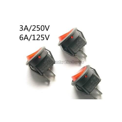 2Pin Round Button Rocker Switch Red 3A/250V 6A/125V