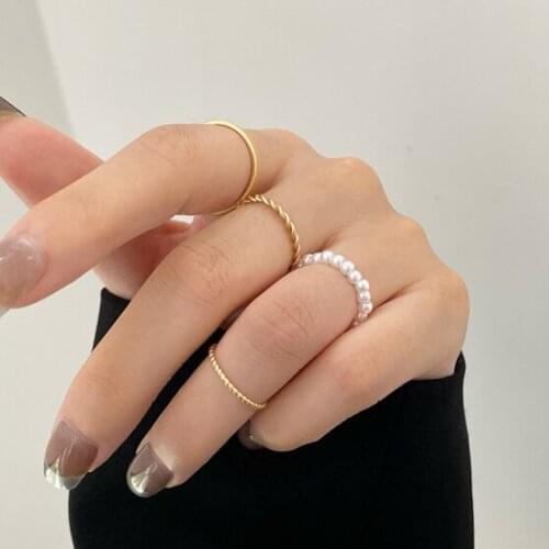 4 Pieces Combination Pearl Beads Rings For Women New Simple Round Small Set Finger Ring Fashion Jewelry Girls Gift Jewellery