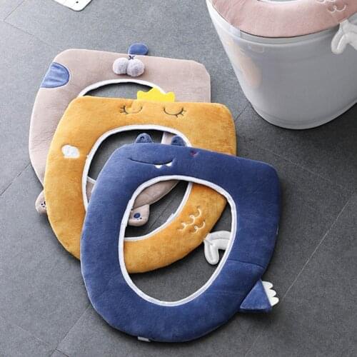40% Hot Sales!!! Toilet Pad Thickened with Fastener Tape Polyester Fiber Warmer Washable Cloth Toilet Seat Cover for Bathroom