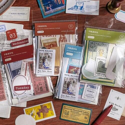 40pcs Retro Poster Scrapbook Decoration Sticker DIY Diary Album Mobile Phone iPad Sticker Label Kawaii Stationery Child Gift