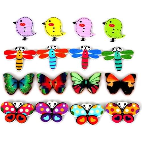 50pcs 2 Hole Animal shape Natural Wooden Buttons Random Colorful Mixed Scrapbook Sewing Crafts Sewing Apparel Fabric Buttons DIY