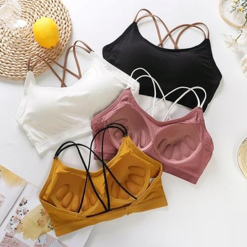 Bralette Push Up 2021 Sexy Cross Backless Underwear Seamless Breathable Chest Pad Lingerie Cotton Sport Bra Women Crop Top