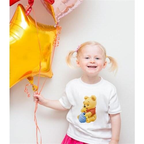 New Summer Disney Children Cute Cartoon Winnie The Pooh Friends Baby Short Sleeve T-Shirt Honey Casual Cozy Harajuku Kawaii