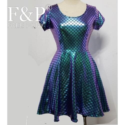 Holographic Iridescent Mermiad Skater Dress Burning Man Festival Rave Outfits Mermaid Costumes Clothing Clothes Wear Cosplay
