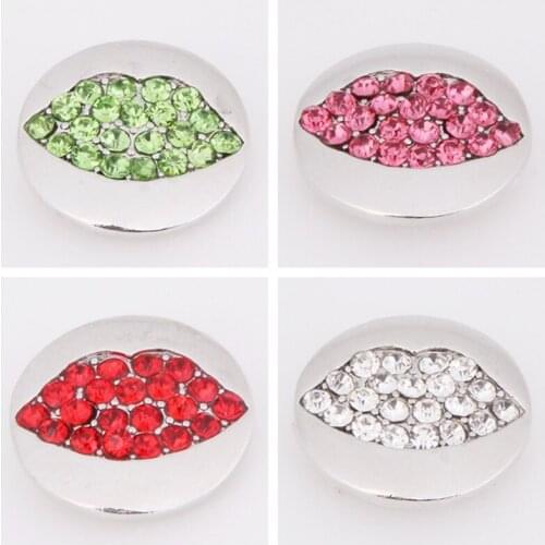 Hot KZ1165 Charm Lips Rhinestone Flower 18mm snap buttons fit DIY snaps Bangles bracelets necklaces jewelry wholesale