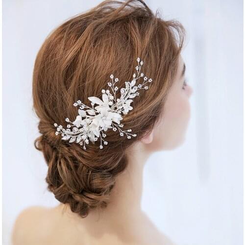Trendy Wedding Hair Accessories Rhinestone Pearl Hair Comb For Women Handmade Flower Headdress Bride Tiara Jewelry Accessories