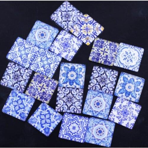 10Pcs Blue Square Glass Cabochons Cameos Dome Seals Embellishments Crafts Making Finding 25x25mm